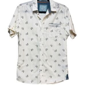 Good Vibes Cream Duck Print Slim Fit Button Down Short Sleeve Shirt